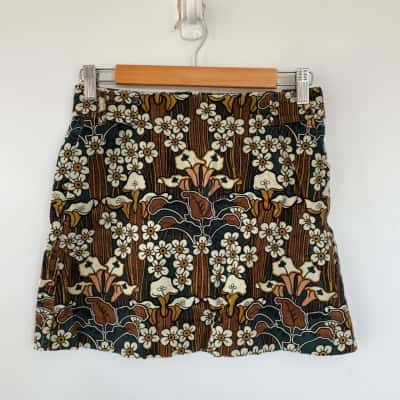 Zara Trafaluc Green Brown Floral Corduroy Mini Skirt Size S