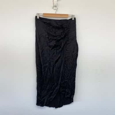Zara Black Satin Look Button Detail Midi Skirt  Size M 