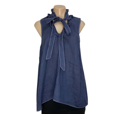 Huntress Navy 100% Linen Top  Size S 