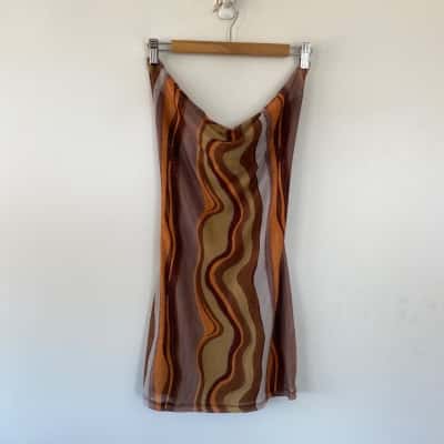 Motel Orange Khaki Strappy Open Back Bodycon Mini Dress  Size L 