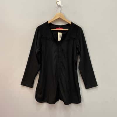 Lakshita Womens  Size L Long Sleeve Top Black Leather-Look with back tassels 