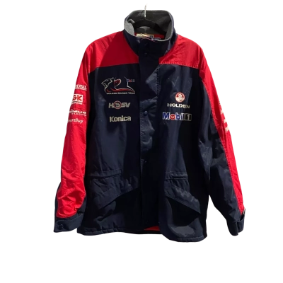  Holden Mobil 1 Mens  Size S Front Zipper Winter Coat Navy Blue / Red 
