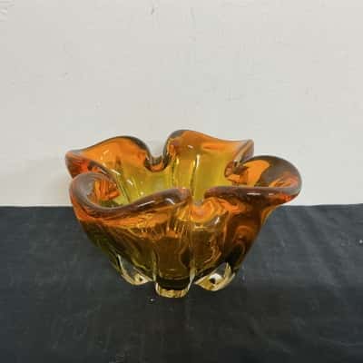 Vintage Art Handblown Glass Bowl / Ashtray 