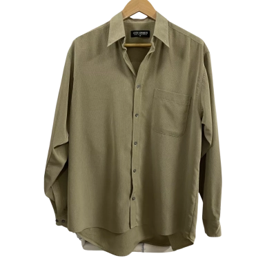 Mens City Sports  Size M Long Sleeve Button Up Shirt Olive