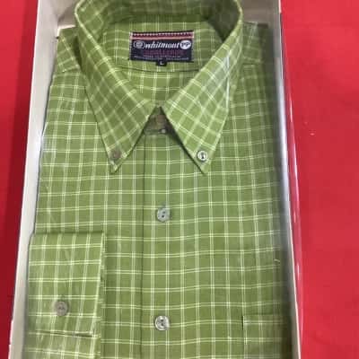  1970’s vintage Whitmont PP “Caballeros” L/S green/white checked men’s business shirt, size 40/41 cm