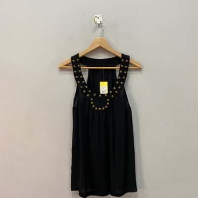 Bardot Womens  Size 12 Singlet Top Black  / Gold Studs