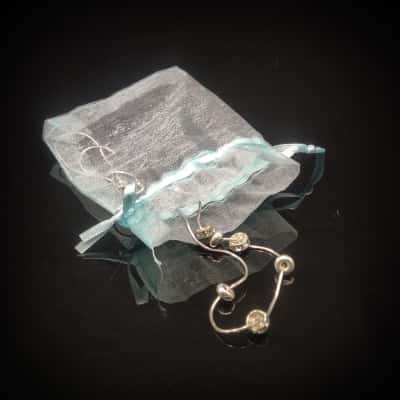Italian 925 Silver Necklace With Ring Pendants & C.Z. Detail (44cm Long) In Organza Pouch