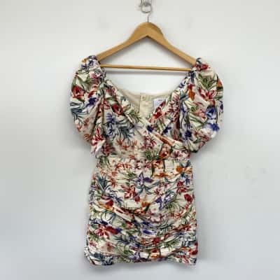 C/MEO Collective White Floral Short SLeeve Mini Dress Size M 