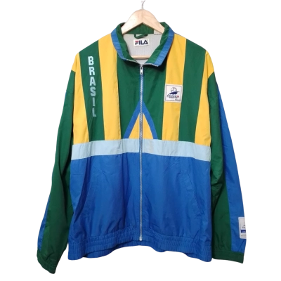 Vintage Fila France '98 World Cup Size L Green, Blue and Yellow Brasil Windbreaker 