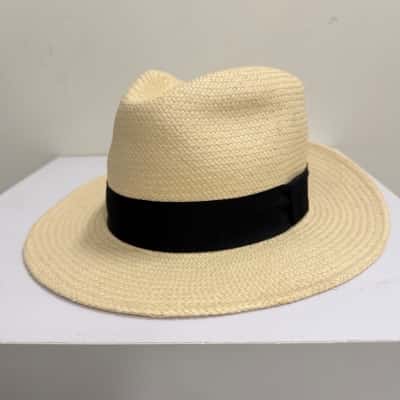  Womens Marco Kafoshi genuine Panama Size M Hat Black  / Cream 