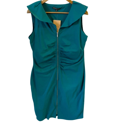 Liz Jordan Womens Size 12 Tuck Front Zip Plain Dress Envy (Aqua)