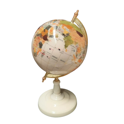 Semi-precious Gemstone World Globe on Metal Stand.