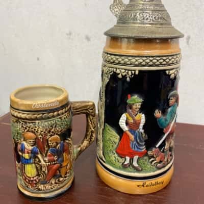 Vintage German Beer Stein with Mini Beer Mug 
