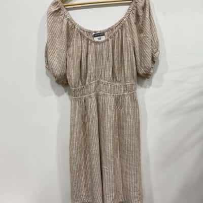 Just Jeans Womens  Size 14 Short Sleeve Dress  Beige / Striped / White 