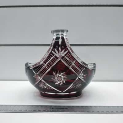Vintage Ruby Red Cut-to-Clear Crystal Basket