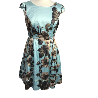 Review Womens  Size 12 Cotton Blend Blue & Brown Summer Dress