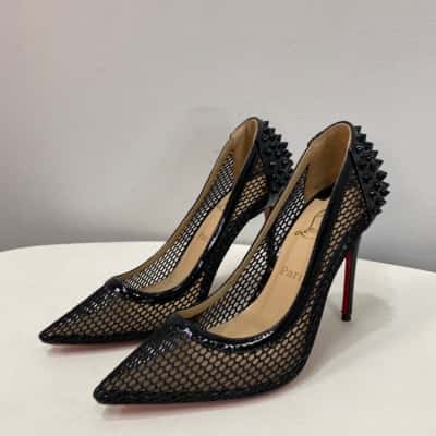 Christian Loubotin Womens  Size 36 / 5 / 5.5 Heels Black Mesh  / Red Soles