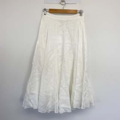 Autograph Soft White Ramie Midi Skirt  Size 8 