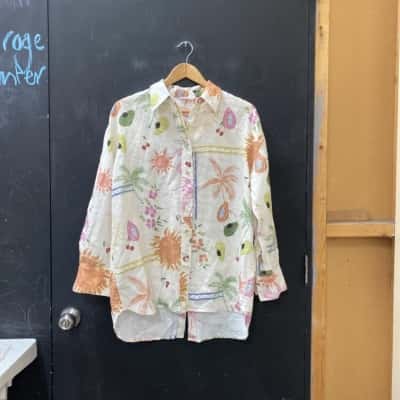 Jag Size S Long Sleeve Shirt Cream/Multicoloured/Pattern 