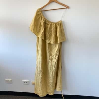 Seed Heritage Shortbread Off Shoulder Linen Maxi Dress Size 14 