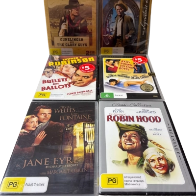 DVD Bundle x 6 **NEW in wrapping still  Bullets or Ballots, Robin Hood, The Violent Men, Rally round the flag Boys, Gunslinger & The Glory Guys, Jayne Eyre 