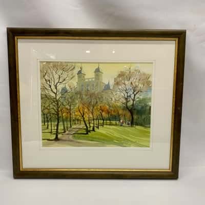 Original Hand Painted Watercolour Landscape/Street Scene of London, Signed by Artist 