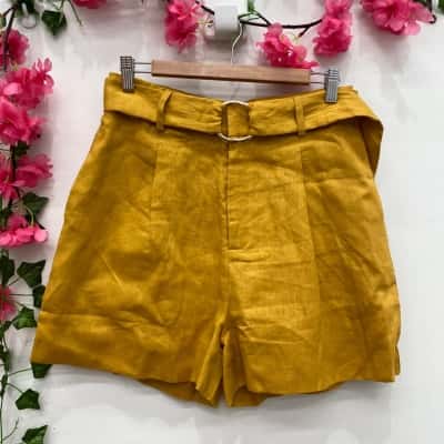 Aureta Womens Linen Shorts Size M Mustard