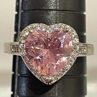  Women's Ring Marked 925 Pink Heart CZ