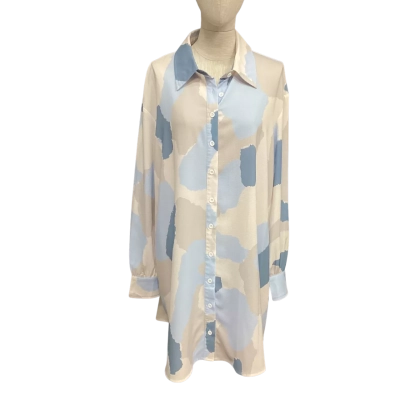 Charcoal Womens  Size 12 Long Sleeve Dress Blue / Cream 