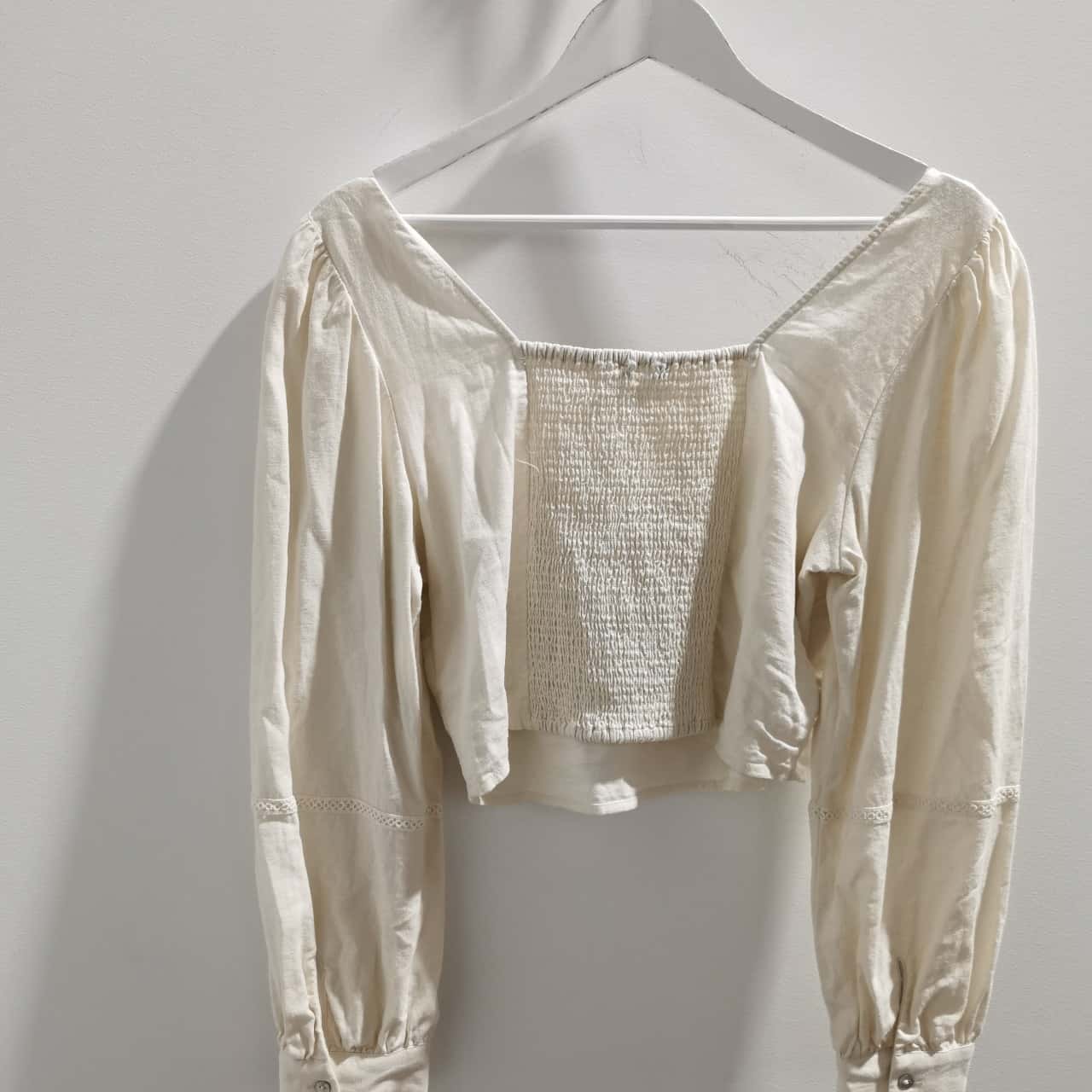 Sportsgirl Womens Linen Blend Peasant Style Boho Size 12 Cropped Top
