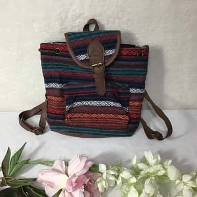 Womens Brown / Multicoloured Pattern Drawstring Backpack 