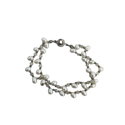  Womens Beaded Bracelet Silver Tone with Baroque Pearls 