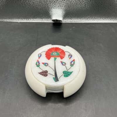 Marble Coasters With Flower Inlay Details