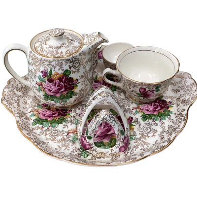 Vintage Old Foley James Kent "Always Yours" Tea For One Set #5308 – Gold Chintz & Roses