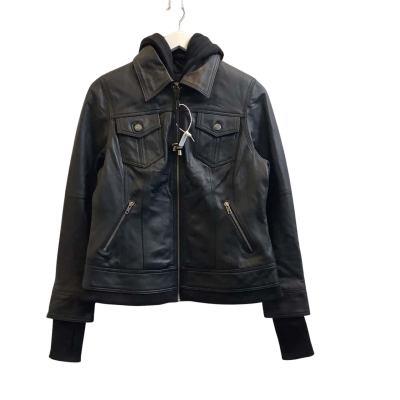 Brand New - Real Leather Womens Size M Betty Leather Blend Hood Jacket Black 