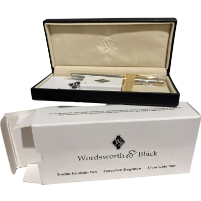 BNIB Wordsworth & Black Executive Fountain Pen Gift Set - Silver Gold Trim