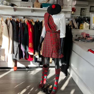  Womens  Size S / XS tartan Scottish outfit, Red, Blue / Green / Pattern / Red / Yellow 