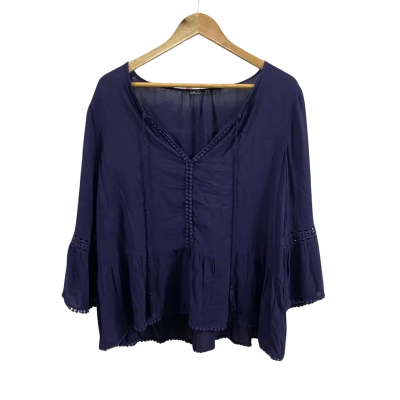 Sass & Bide Womens  Size 14 Bell Sleeve Blouse Navy Blue 