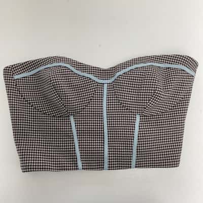 Cue Brown Checked Strapless Crop Top Size 10 