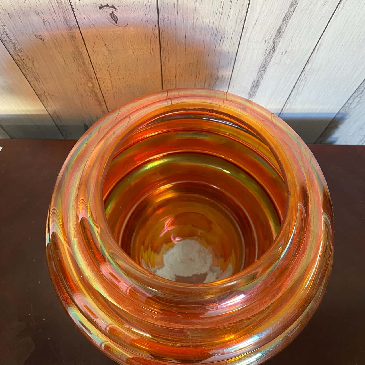 1930's melon rib carnival glass Vase 20cm height approx 22cm wide(s ...