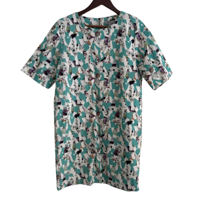 COS Womens Half Sleeve Abstract Print Woven Twill Cotton Shift Dress Size 34 Multicoloured 
