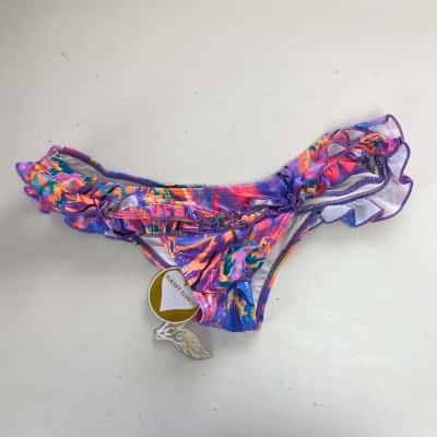 Lisa Blue Neon Streets Tiny Twin Frilled Bikini Bottom  Size L 