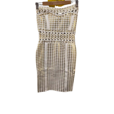 Delajur  Size M Strapless Dress Gold / White 