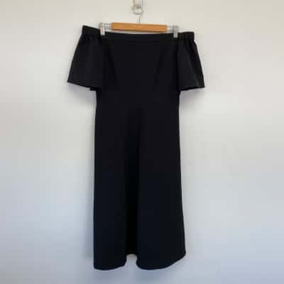 Seed Heritage Black Short Sleeve Off SHoulder Midi Dress  Size 10 