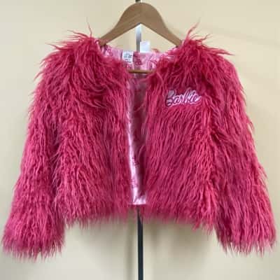  Girls Size 8 Barbie Hot Pink Faux Fur Jacket