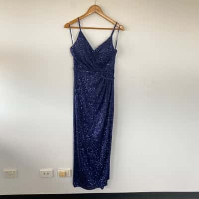 Anissa Navy Blue Sequin Maxi Dress Size 10 