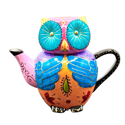 Quirky Romero Britto Style Ceramic Owl Teapot In Excellent Condition  (office)