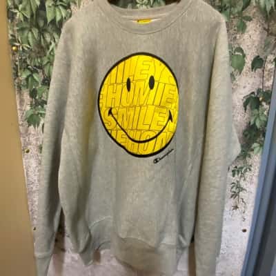 Champion Men's Size L Grey Smiley Crew Windcheater