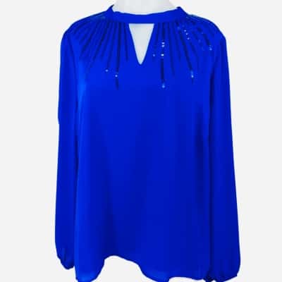 Liz Jordan - Blue Sequin Keyhole Blouse (Size 18)