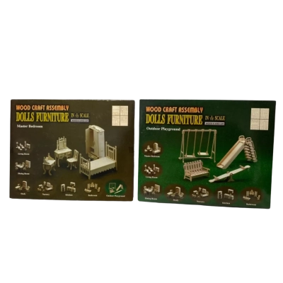Wood Craft Assembly Dolls Furniture In 1/12 Scale-  Master Bedroom Set and Outdoor Playground set